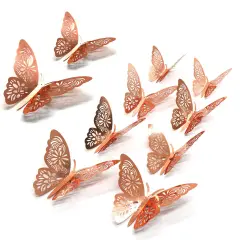 FOMTOR 3D Butterfly Wall Stickers Rose Gold Butterfly Decorations for Home Decor Cake Decorations Room Decorations Party Wedding Decor (24 Pcs)