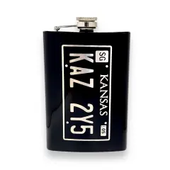 8oz BLACK Kansas License Plate Flask