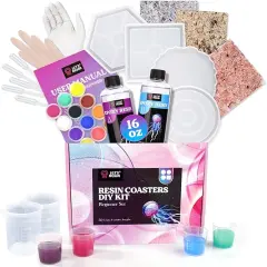 LET'S RESIN Epoxy Resin,Resin Coaster Molds Kit,16oz Resin Starter Kit for Beginners,Include Epoxy Resin,Coaster Molds, and Mica Powder for Resin Casting, Ideal Christmas Gift Set