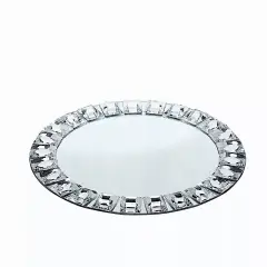 2 Silver 13" Round Mirror Glass Charger Plates with Crystal Rim Wedding Supplies