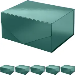 6 Gift Boxes, Rectangle Collapsible Boxes with Magnetic Lids for Gift Packaging (Glossy Dark Green)