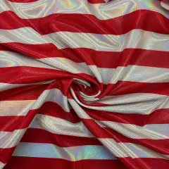 1 Yard Red and White Striped Holographic Mystique Spandex Fabric for Dancewear Costumes Leggings (36" x 60") Inches Wide