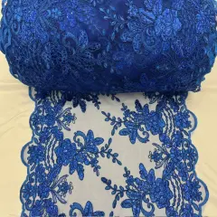 1 Yard Royal Blue Sequin Lace Fabric Embroidered Mesh for Evening Gowns Accessories 51" Width