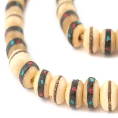 The Bead Chest Beige Inlaid Bone Mala Beads (10mm)