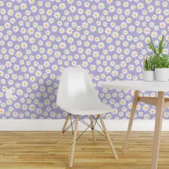 Peel & Stick Wallpaper 2FT Wide Floral Daisies Mini Dollhouse Flowers 90S Y2K Purple Lilac Spring Custom Removable Wallpaper by Spoonflower