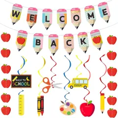 Welcome Back to School Banner Pencil Spiral Pendant School Decorations