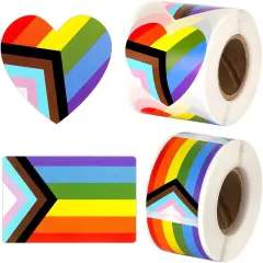 Pride Stickers,600Pcs Gay Pride Stickers Bulk Pride Rainbow Heart Flag Stickers 2 Roll Self Adhesive Decal Stickers for Laptop Water Bottle Decor and Pride Parade Events Accessories