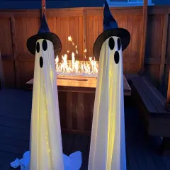 Halloween Decorations Outdoor Indoor 2pcs Spooky Ghost with Witch Hat Scary Ghosts with LED Lights Halloween Decor for Yard Garden Lawn