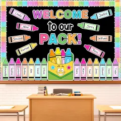 76 Pcs Back to School Crayon Bulletin Board Decoration Set