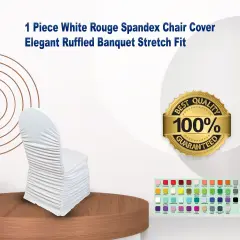 1 Piece White Rouge Spandex Chair Cover, Elegant Ruffled Banquet Stretch Fit