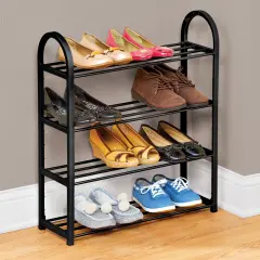 Collections Etc Black 4-Tier Metal Shoe Rack - Holds 12 Pairs