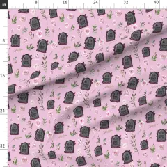 Various Fabrics by the Yard or Fat Quarter Feminist Novelty Quirky Quote Tombstone Pink Flowers Floral Graveyard Cemetery Gender Studies Identity Feminism Grave Custom Printed Fabric by Spoonflower