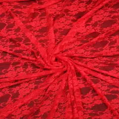 1 Yard Red Floral Lace Fabric Stretch Sheer Shimmer Nylon Spandex 58/60&Prime; Wide