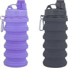 2 Pack Collapsible Water Bottle - Purple+Grey
