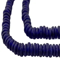 The Bead Chest African Disk Recycled Glass Beads - Full Strand of Eco-Friendly Ghanaian Rondelle Beads (Cobalt Blue)