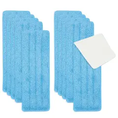 10-Pack Microfiber Mop Pads - Reusable and Washable Replacement Flat Heads for Cleaning Hardwood Floor (16.5 in, Blue)