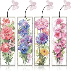 4pcs Flower Diamond Art Bookmarks Kit Floral Diamond Bookmarks