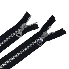 8MM Two Way Separating Open Bottom Zipper Black Silver 36 Inch