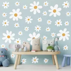 12 Sheets Daisy Wall Decals Flower Wall Stickers Large Daisy Wall Stickers Daisy Decals for Wall Peel and Stick for Nursery Kids Girls Bedroom Living Room Wall Decor