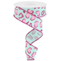 1.5" Heart Leopard Spots Ribbon: Mint Green (10 Yard)