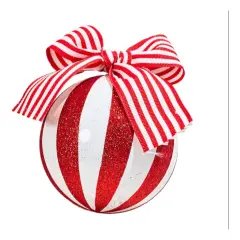 4" Glitter Striped Ornament Ball: Red/White