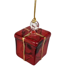 Blown Glass Present Ornament - Red