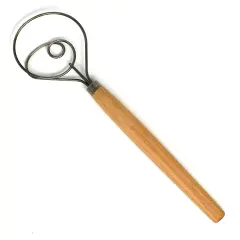 Norpro 12-inch Danish Dough Whisk, Wooden Dutch Whisk with Stainless Steel Dough Hook