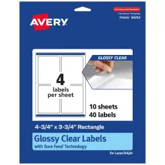 Avery Glossy Clear Rectangle Labels with Sure Feed, 4.75" x 3.75"