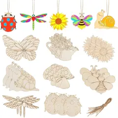 24PCS Spring Crafts for Kids, Wooden Spring Ornaments to Paint, 8 Styles Unfinished Wood