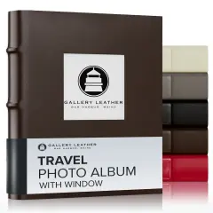 Gallery Leather Travel Photo Album with Window, Holds 4x6 Photos, 3 Ring Binder, 50 Pages for 50 Photos, Fillable, Handcrafted &ndash; 6.5&rdquo; x 5.5&rdquo; Freeport Mocha