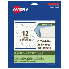 Avery Dissolvable Labels, 2-9/32" x 1-27/32" Heart