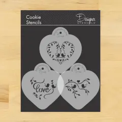 Love Birds Heart Cookie Stencil Set | C874 by Designer Stencils | Cookie Decorating Tools | Baking Stencils for Royal Icing, Airbrush, Dusting Powder | Reusable Plastic Food Grade Stencil for Cookies | Easy to Use & Clean Cookie Stencil