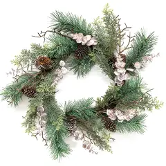 Frosted Pine Eucalyptus Wreath with Pinecones for Winter Door Decor 22in
