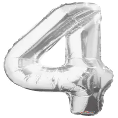 34" Numeral 4 Balloon - Silver, 1ct