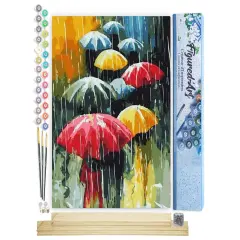 Figured'Art Paint by Numbers Kit for Adults Farandole of Umbrellas 16"x20" - Craft Art Painting Rolled Canvas with DIY wooden frame
