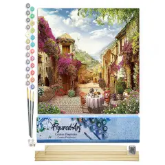 Figured'Art Paint by Numbers for Adults Breakfast in a Mediterranean village 16"x20" - Craft Art Painting Rolled Canvas with DIY wooden frame