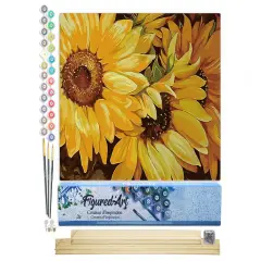 Figured'Art Paint by Numbers Kit for Adults Sunflower In Full Bloom 16"x20" - Craft Art Painting Rolled Canvas with DIY wooden frame