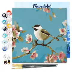 Figured'Art Mini Paint by Numbers Kit for Adults with Frame Birds Painting Small format 8"x8" - Craft Art Painting DIY Canvas Already Stretched on a Wooden Frame