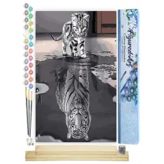 Figured'Art Paint by Numbers for Adults Kitten Reflective Tiger 16"x20" - Craft Art Painting Rolled Canvas with DIY wooden frame