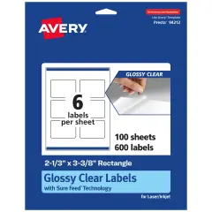 Avery Glossy Clear Rectangle Labels with Sure Feed, 2-1/3" x 3-3/8"