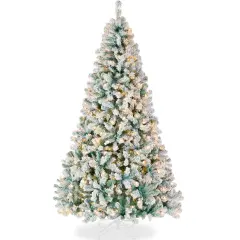 Best Choice Products Pre-Lit Sage Green Christmas Pine Tree w/ Flocked Branches, Warm-White Lights