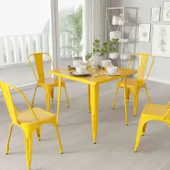 Merrick Lane Nash 31.5" Square Metal Table for Indoor and Outdoor Use Yellow