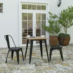 Merrick Lane Dryden Indoor/Outdoor Dining Table, 23.75" Square All Weather Poly Resin Top with Steel Base BrownTop/BlackFrame