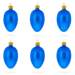 Set of 6 Matte BlueMini Glass Egg Ornaments 2.9 Inches
