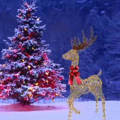 Holiday LED White Reindeer with Sleigh Lighted Decoration Warm White Glow 19.69 x 7.28 x 16.14 in