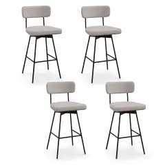 Costway 29" Upholstered Swivel Bar Stool Set of 4 with Padded Seat & Backrest Metal Frame Beige/Gray