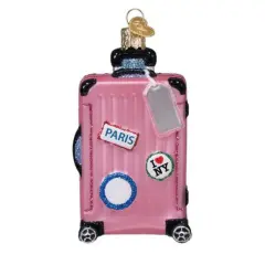 Old World Christmas 4.0 Inch Pink Rolling Suitcase Christmas Tree Ornament , Christmas Decor Travel Luggage Memories