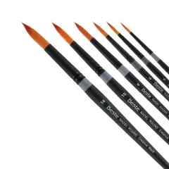 Creative Mark Beste Golden Taklon Nadel Round Set of 6 Artist Brush, Professional Watercolor Brushes, For Acrylic Painting, Short Handle, Sharp Edges, Hand-Tied & Shaped