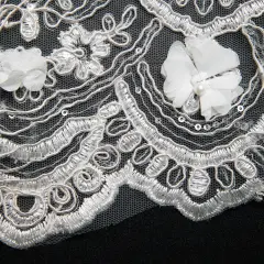 1 Yard Tulle Lace Fabric with 3D Embroidered Applique Design, 52&Prime; Wide Ivory