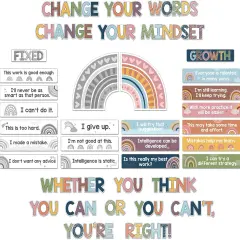 38 Pcs Growth Mindset Posters Bulletin Board Set (Boho)